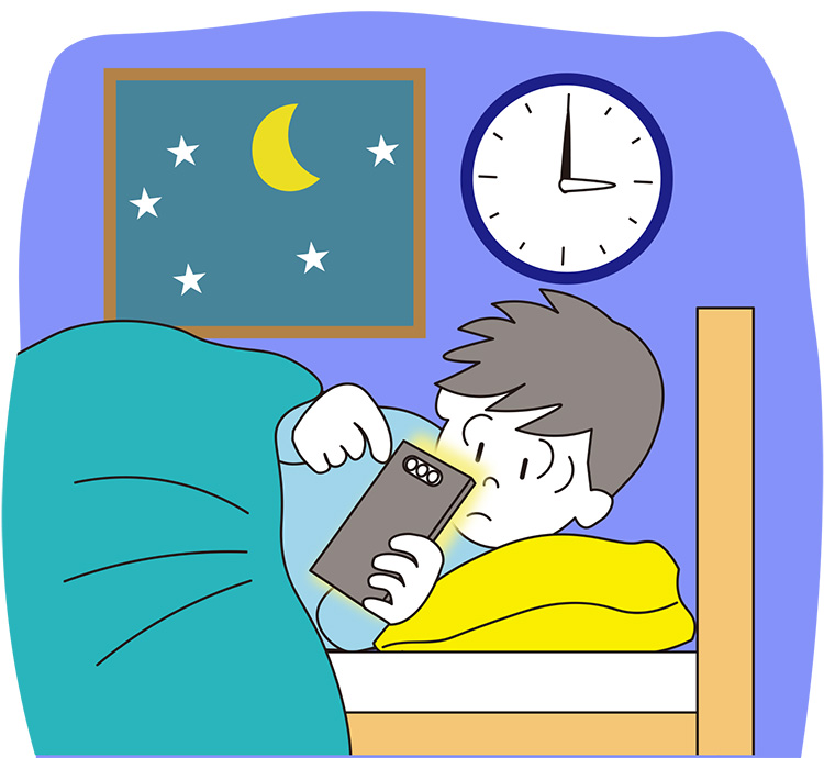 イラスト:深夜3時にベッドでスマホをスワイプし続けている