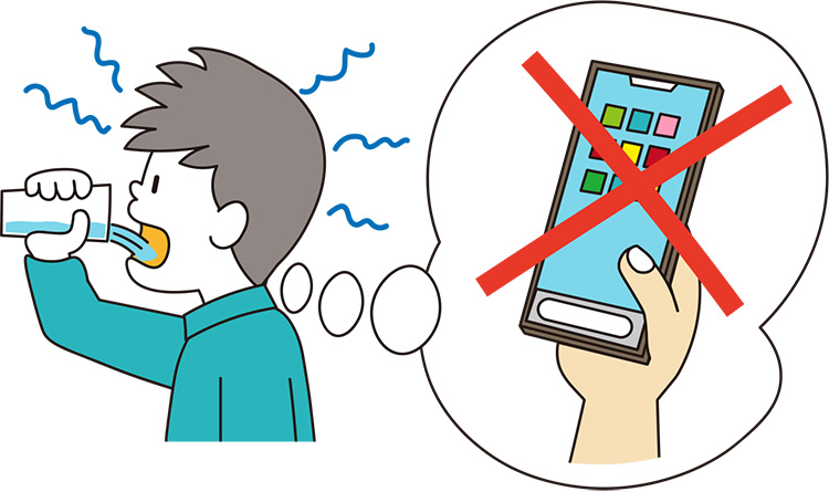 イラスト:スマホの代わりに水を飲んでいる